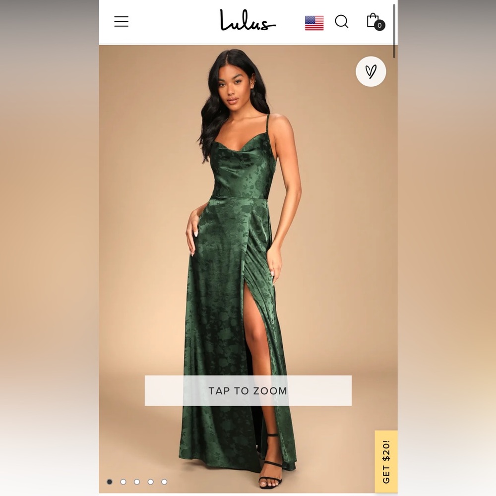 Lulus Simply Dreamy Emerald Green Satin Floral Jacquard Maxi Dress - size small